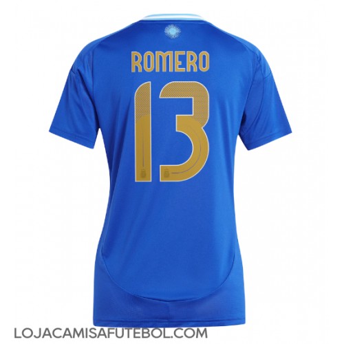 Camisa de Futebol Argentina Cristian Romero #13 Equipamento Secundário Mulheres Copa America 2024 Manga Curta